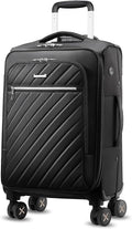 LUGGEX Carry On Luggage with Spinner Wheels - Stylish Lightweight Carry On Suitcase - Soft Sided 22x14x9 airline approved with Front Open Design for Travel, Business (Black, 20 Inch)