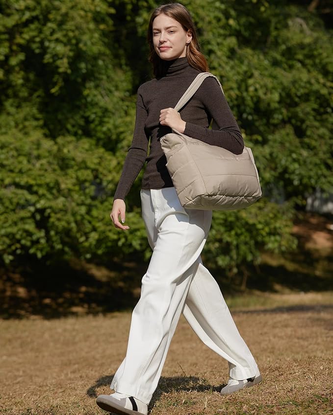 BAGSMART Tote Bag for Women, Lightweight Puffy Tote Bag with Compartments Shoulder Bag Handbag for Travel, Work, Gym,