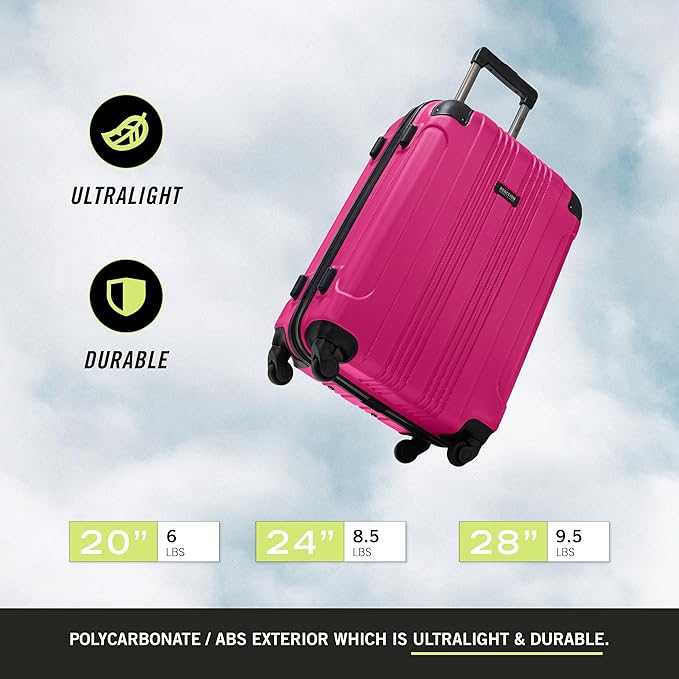 Kenneth Cole REACTION Out of Bounds Lightweight Hardshell 4-Wheel Spinner Luggage, Magenta, 2-Piece Set (20" & 28")