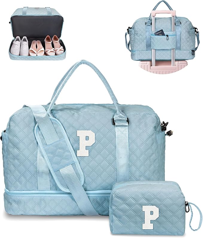 Gifts for Her-Overnight Bags for Women, Personalized Weekender Bag, Monogram Travel Bag, Letter Bag with Makeup Bag，Daughter Friend Gifts, Initial Gift for Mom Sister (Letter P)