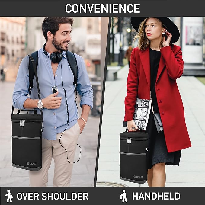 OPUX 2 Bottle Wine Carrier Tote, Insulated Leakproof Wine Cooler Bag, Wine Travel Bag Tote for Picnic BYOB Beach, Portable Wine Bottle Carrying Case, Gift for Wine Lover Women Men Christmas, Dark Grey