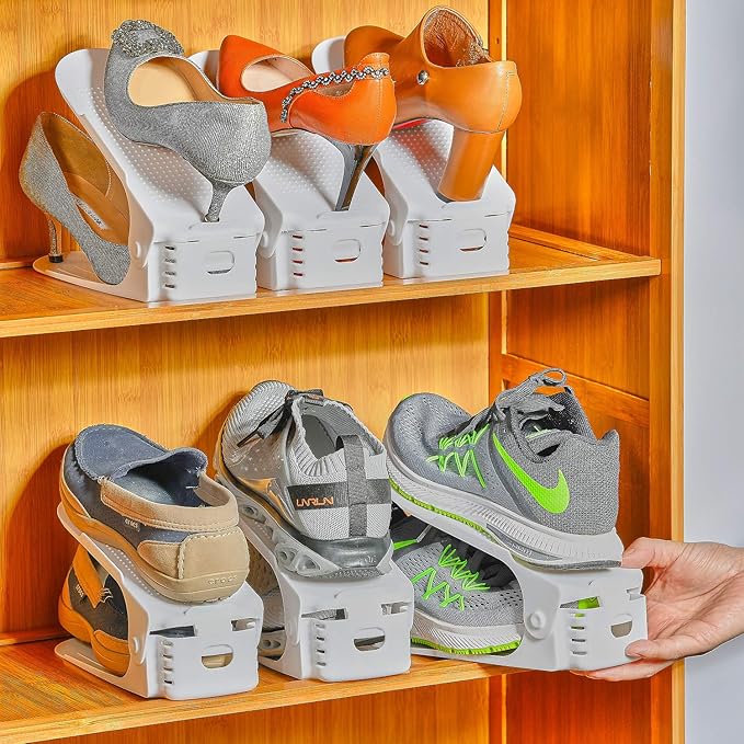 Shoe Slots Organizer, 36PCS Adjustable Double Layer Stack Shoe Rack, 50% Space-Saving Storage Rack Holder, White