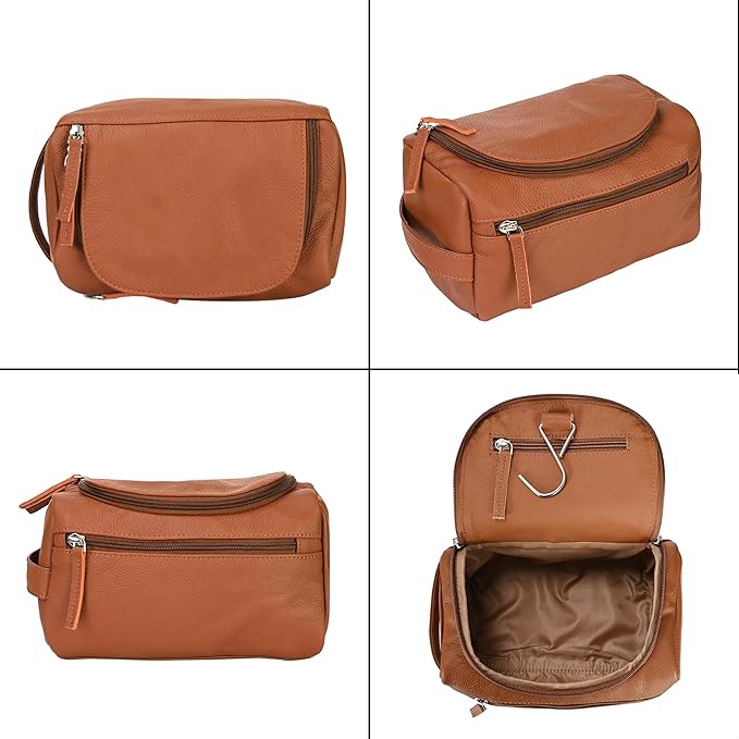 ELIZO Premium REAL Leather Toiletry Bag for Men Dopp Kitt Hanging Mens Toiletry Large TSA Toiletries Bag Shaving Grooming Bag Organizer Espresso (Tuscan, Large)
