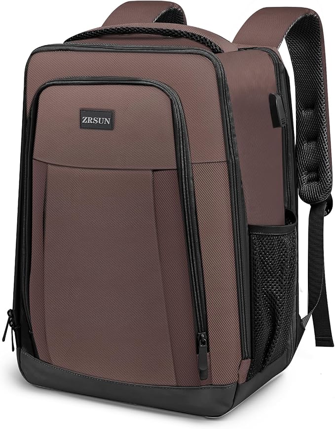 Travel Backpack, Business Anti Theft Slim Sturdy Laptops Backpack with USB Charging Port, Water Resistant College School Laptop Bag for Men & Women Fits 15.6 Inch Notebook (Brown)