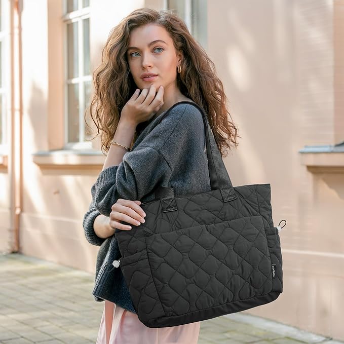 TOPEAST Tote Bag for Women, Large Puffer Tote Bag with Zipper, Lightweight Work Bags for Women, Quilted Bags for Nurse Travel
