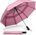 Weatherman Premium Collapsible Travel Umbrella - Windproof, Compact, Easy Auto Open - Resists Up to 55 MPH Winds - Perfect for Rain, Wind, Backpack, Car - Folding Umbrella (Blush)