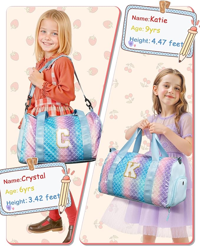 Dorm Room Essentials for Girls-Girl Gym Bag with Shoe Compartment, Kid Personalized Weekender Overnight Bags, Initial Travel Tote with Makeup Pouch, Preppy Stuff Gifts for Kids (Letter F)