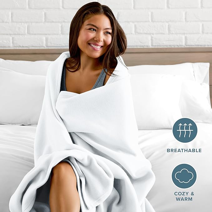 Bare Home Polar Fleece Blanket - Full/Queen - White - Warm & Cozy - Premium Fleece Throw for Bed, Sofa, Camping, Travel and Cold Nights - Lightweight Blanket (Full/Queen, White)