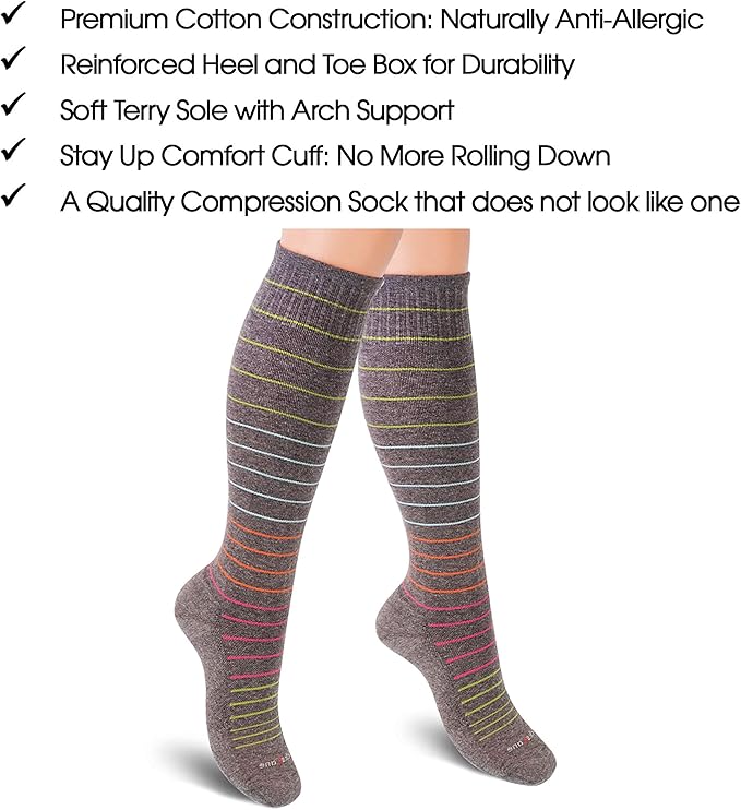 Cotton Compression Socks for Women & Men. 15-20 mmHg Support Knee-High Charcoal Gray X/W