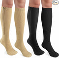 CASMON 2 Pairs Zipper Compression Socks for Women & Men, 15-20 mmHg Closed Toe Knee High Support Sock with Zipper for Varicose Vein Edema
