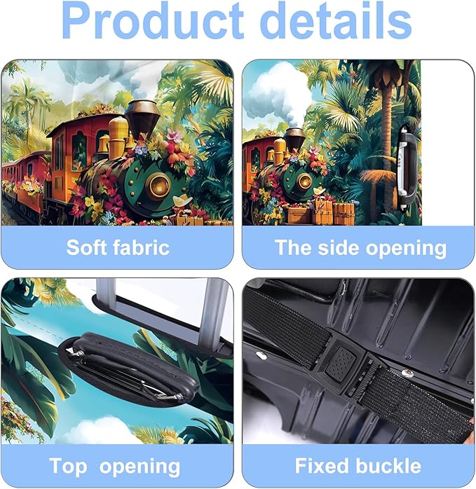 Train Luggage Cover Washable Suitcase Protector Anti-Scratch,Stretchable Fit for 20-34Inch Luggage Durable Travel Bag Cover with Zipper Closure (M(24-26inch suitcase))