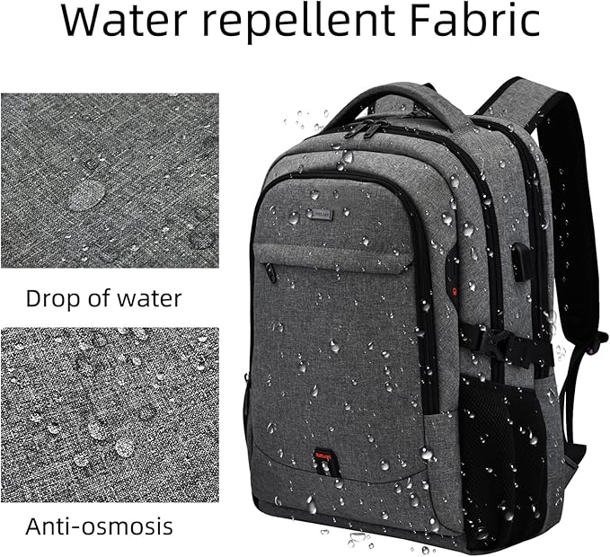 DUSLANG 17 Inch Travel Laptop Backpack Water Resistant College Backpack for Men Laptop Bag with USB Charging Port,Light Grey