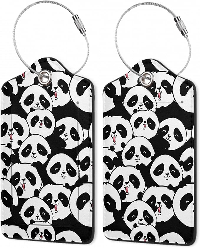 2Pcs Luggage Tag for Suitcase Panda Cartoon Cute Suitcase Tag with Privacy Flap & Name ID Label & Metal Loop,Travel Bag Luggage Tags for Women
