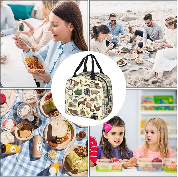 Farm Animal Lunch Bag Farm Lunch Box Insulated Reusable Lunch Tote Bag Cooler Tote Bag for Men Women