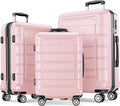 SHOWKOO Luggage Sets Expandable PC+ABS Durable Suitcase Sets Double Wheels TSA Lock Pink 3pcs