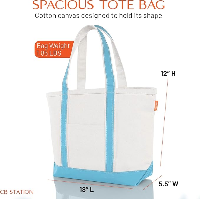 CB STATION Medium Classic Canvas Tote Bag for Women, Top Zipper Closure, Outer Pocket, Daily Essentials, Groceries, Traveling