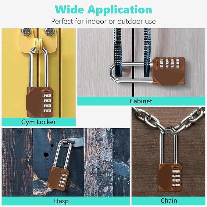 CL21MC 2.6 Inch Long Shackle Combination Lock, 4 Digit Combination Padlock Set Your own Combination for Gym Locker Lock, School, Gates, Doors, Toolbox, Hasps and Storage (Mocha Mousse (L) *1)