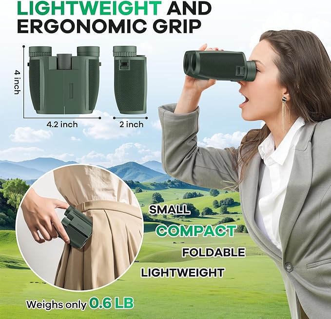 10x25 Compact Binoculars for Adults and Kids, Large View Waterproof Small Binoculars with Low Light Vision BAK4 Prism FMC Lens for Cruise Ship Bird Watching Travel Sightseeing Concert Hunting