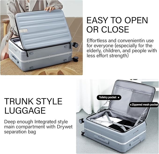 Hanke 20 Inch Carry On Suitcase PC Hardshell Luggage Top Open Aluminum Frame Rolling Suitcases with Wheels Travel Luggage for Woman Men Gifts.(Grey)