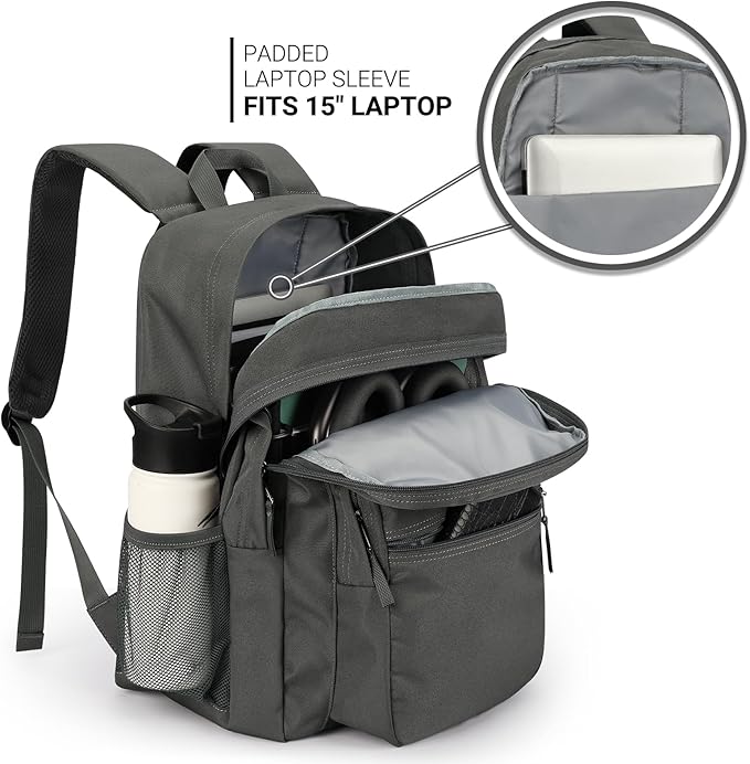 ZORFIN 26L Backpack for College, and Travel: Water Resistant Bookbag - Forge Grey