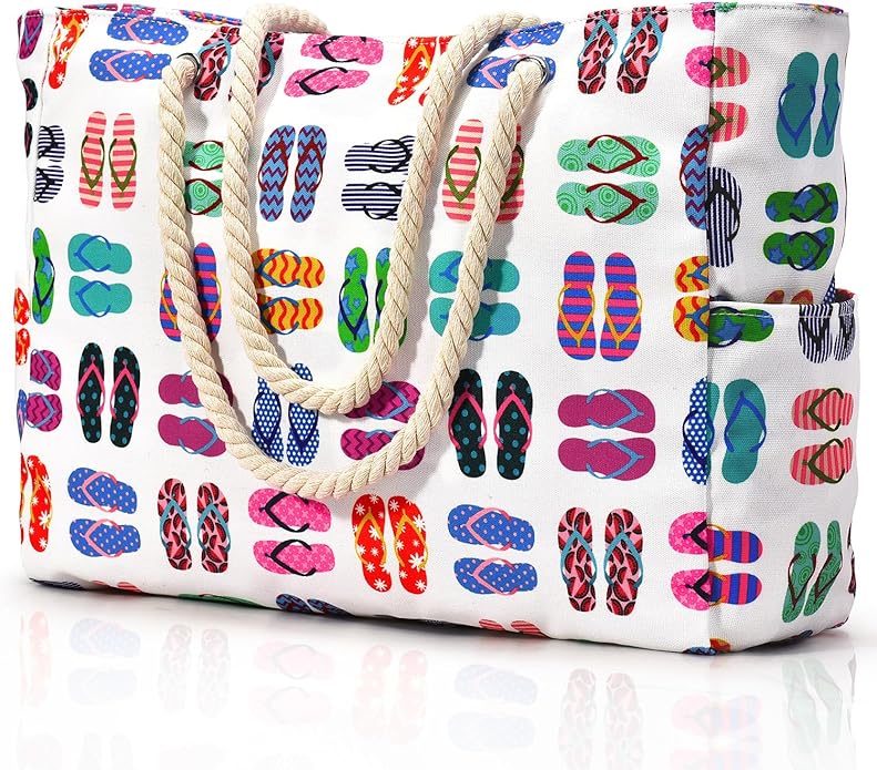 Becokan Beach Bags for Women Large Waterproof Beach Tote Bag Zipper Beach Bags Waterproof Sandproof Swim Pool Bag Large Tote