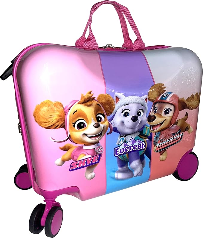 Fast Forward Ride-On 18" Suitcase For Kids/Tow-Along Toddler Carry-On Luggage With Wheels (Paw Patrol-Girls)