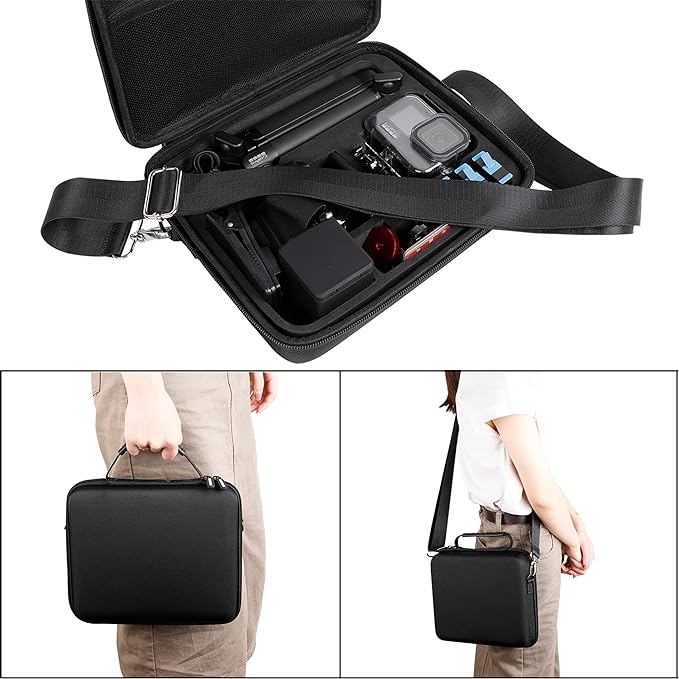 PellKing Hard Case for GoPro Hero 13/12/11/10/9/8/7/2018/6/5 Blcak/4 Silvery Action Camera, Accessories Carrying Storage Shoulder Bag With Strap for DJI Osmo Action 5/4/3 Insta360 Ace Pro