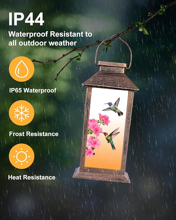 Solar Lanterns Outdoor Waterproof Hummingbird, Garden Decor Birthday Gifts for Women Mom Grandma Sister, Hanging LED Plastic Solar Lights Outside Decorative for Yard Patio Backyard Lawn Decorations