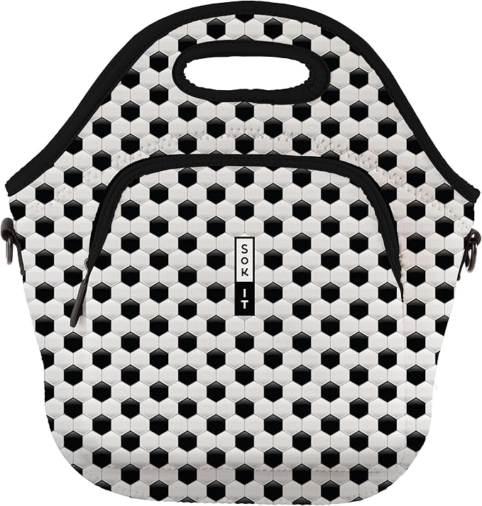 Sok It LunchTote Zippered Bag Insulated Neoprene Caddy (Soccer, X-Large 6.5 Quart Lunch Tote)