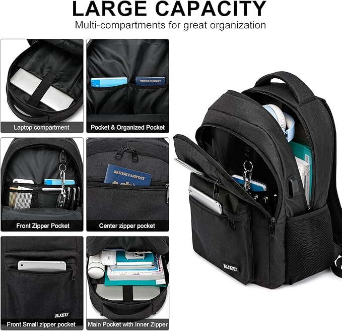 School Backpack for Teen Boys & College Students - 17.3 Inch Laptop Backpack, Ergonomic Anti-Theft Bookbag with USB Charging Port for High School, University, Black