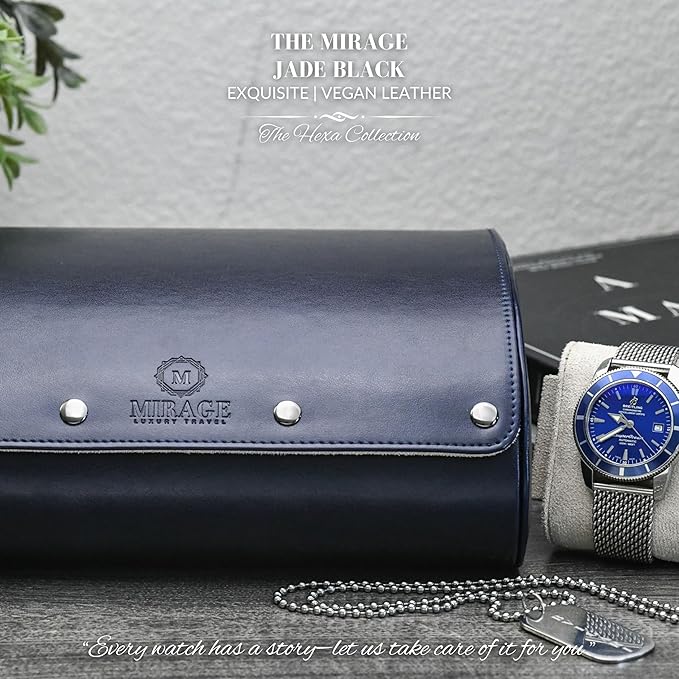 Watch Roll Case for Travel 6 slot Watches Organizer - Midnight Blue