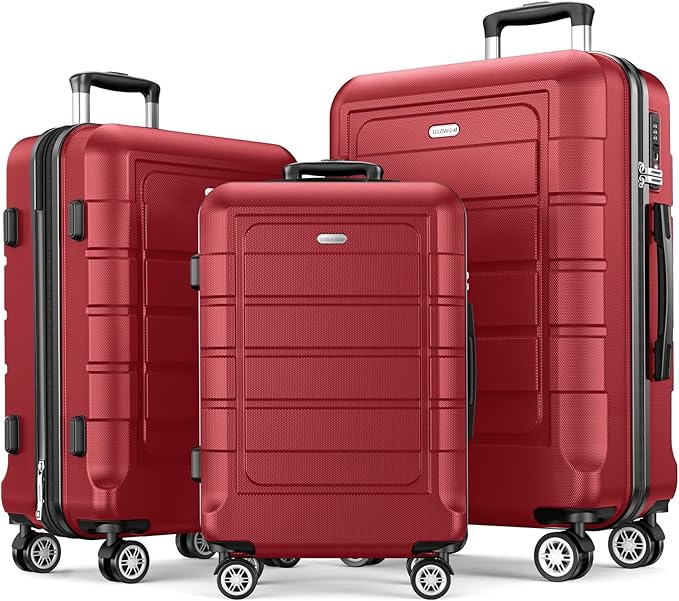 SHOWKOO Luggage Sets Expandable PC+ABS Durable Suitcase Double Wheels TSA Lock Bright Red