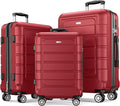 SHOWKOO Luggage Sets Expandable PC+ABS Durable Suitcase Double Wheels TSA Lock Bright Red