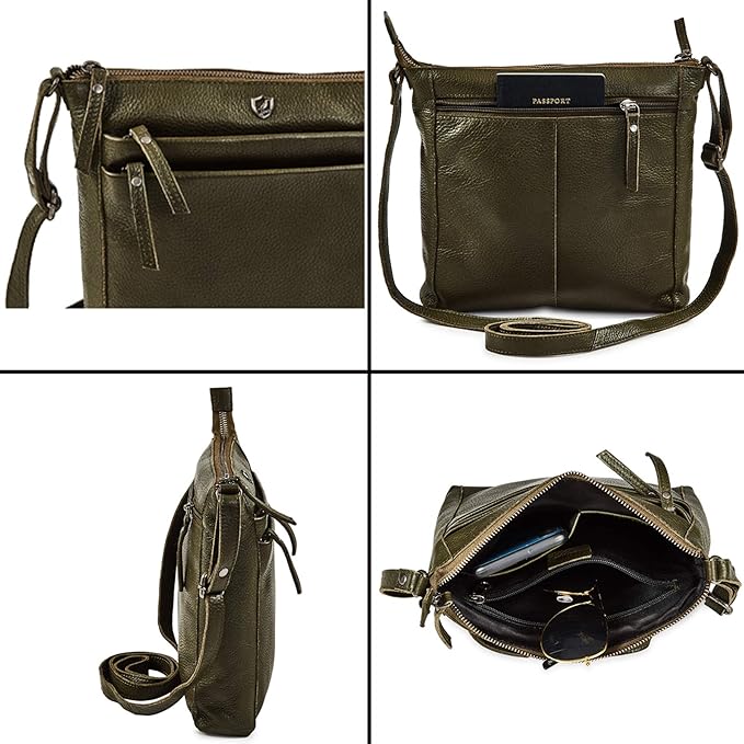 Small Soft Genuine Leather Crossbody Purse Women’s Sling Crossover Shoulder Travel Handbag with Triple Zipper