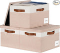 Large Storage Bins with Lids, Foldable Fabric Storage Baskets with Lids, Sturdy Storage Boxes with Labels and 3 PU Handles for Closet Home Bedroom Office (26L, 3 Packs, Pink&White)