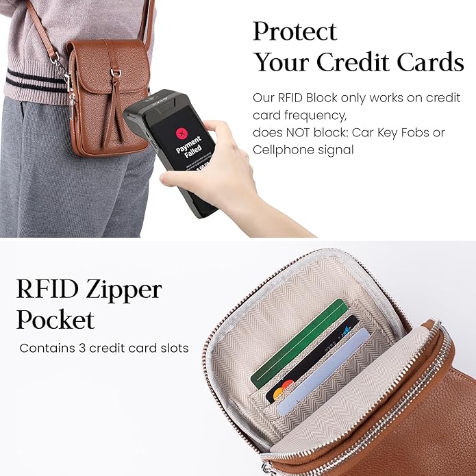 befen Genuine Leather Small Crossbody Bags for Women, Multi Pocket Cell Phone Crossbody Purse with RFID Blocking Card Slots