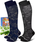 Bamboo Viscose Compression Socks for Women Men 2 Pairs 15-20mmHg Knee High Compression Socks Travel Nurse