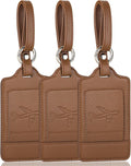 Teskyer Luggage Tags, 3 Pack Premium PU Leather Luggage Tags for Suitcases, Privacy Protection Travel Bag Tags, Lichee Coffee