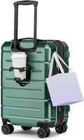 KYME Green Carry On Luggage 22x14x9 Airline Approved Expandable 20 Inch Hardshell Carry On Suitcase with Wheels TSA Lock Small Travel Rolling Luggage with Cup Holder for Men Women