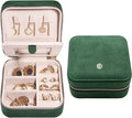 S.Leaf Travel Jewelry Organizer Travel Jewelry Boxes for Women Small Jewelry Travel Case Box Portable Travel Jewelry Case Travel Case Mini Jewelry (08_Suede_Touch_Emerald)