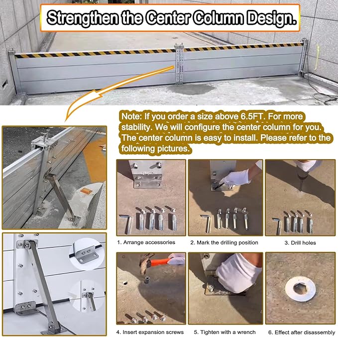 Reusable Flood Barrier, 3/4/5/6/7/8/9/10/11/12/13ft Long Heavy Duty Aluminum Water Barrier Shield for Sliding Glass Door/Driveway/Home Doorway, Removable Stopper Shield with Rubber(H 2.6ft
