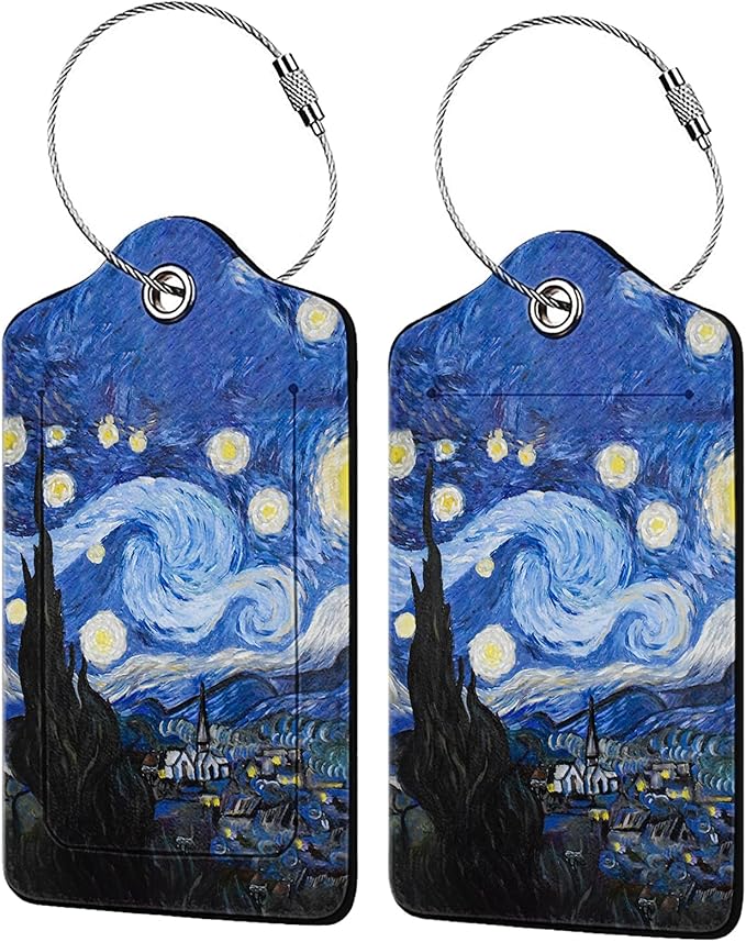 Abstract Starry Night 2 Pcs Luggage Tags,Privacy Cover ID Label with Stainless Steel Loop and Address Card for Travel Bag Suitcase