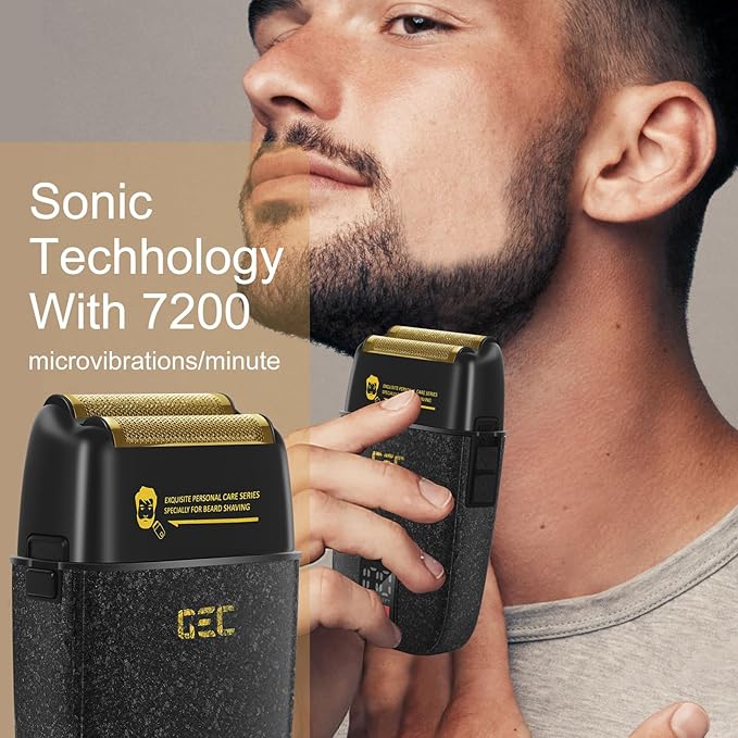 GEC 2-in-1 Electric Shaving Razor, Rechargeable Razor with LED Display, Men's Beard Trimmer for Facial Beauty Products, Bald Head haircutting, Metal Body