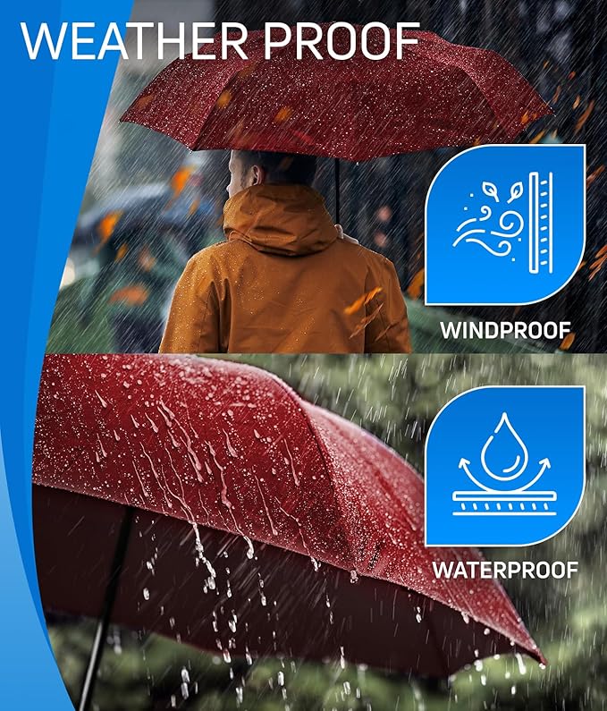 Rain-Mate Windproof Compact Umbrellas for Rain - Strong Reinforced Fiberglass Rib Design & Auto Open & Close - Portable Folding Travel Umbrella - Lightweight & Packable for Women & Men, Easy Collapse