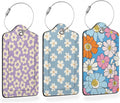 Retro Cream Daisies PU Leather Luggage Tags for Suitcase, Colorful Floral Travel Cruise 3 Pack with Privacy Flap, Name ID Label and Metal Loop for Women Men Girls Baggage Bag Backpack
