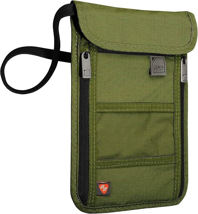 Lewis N. Clark Men's RFID Blocking Stash Wallet, Travel Neck Pouch Passport Holder for Women & Men, Olive, One Size