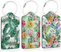 3 Pcs Luggage Tags for Suitcase,Tropical Palm Leaves and Flowers Luggage Tag Name Id Labels with Privacy Cover for Travel Backpack Women Men