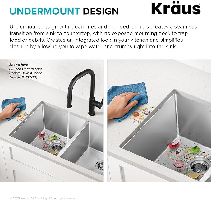 Kraus KHU100-32 Standart PRO 16 Gauge Undermount Single Bowl Stainless Steel Kitchen Sink, 32 Inch