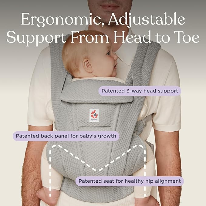 Ergobaby Omni Deluxe Baby Carrier Newborn to Toddler - Breathable Baby Carriers for Summer - All-Position Carrier with Enhanced Lumbar Support & Airflow (7-45 Pounds), Mesh, Graphite Grey