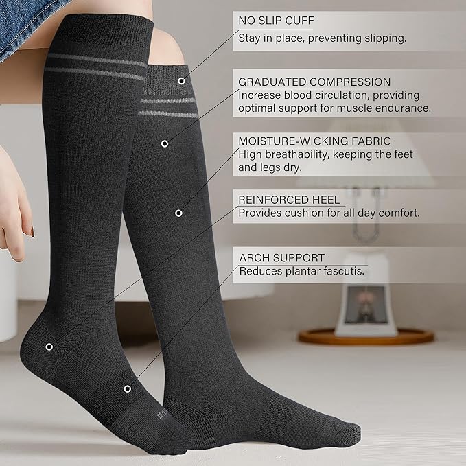 LEVSOX Compression Socks for Pregnant Women 20-30 mmHg Knee High Cute Funny Mens Supports Socks for Nurses, Medical, Travel